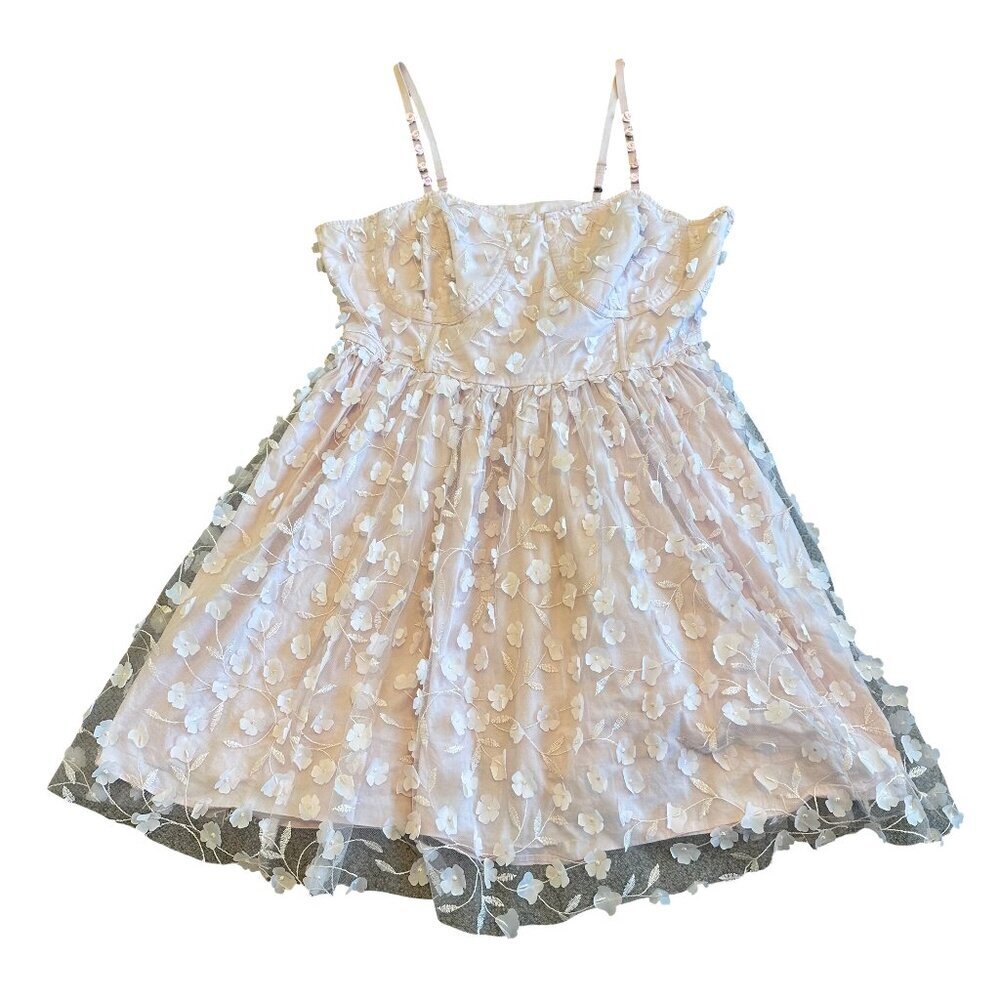 Thorn and Fable Pink Baby Doll Dress 3D Floral Print Chiffon Size 1 XL Women's